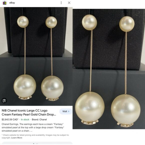 Authentic Chanel large pearl drop CC earrings - Picture 11 of 12